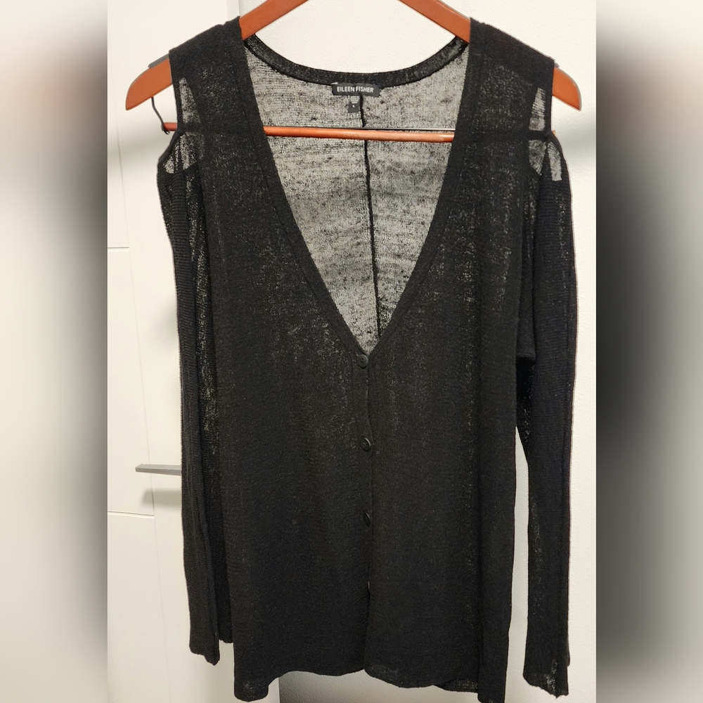 Eileen Fisher Linen Blend Open Shoulder Cardigan